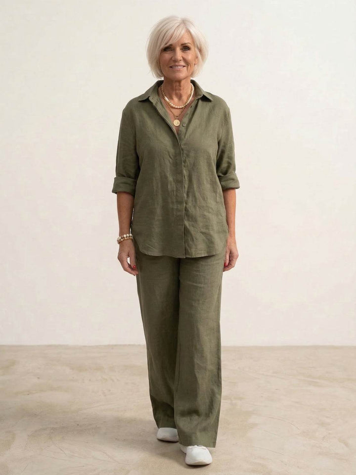 Conjunto de camisa abotonada y pantalones de pierna ancha