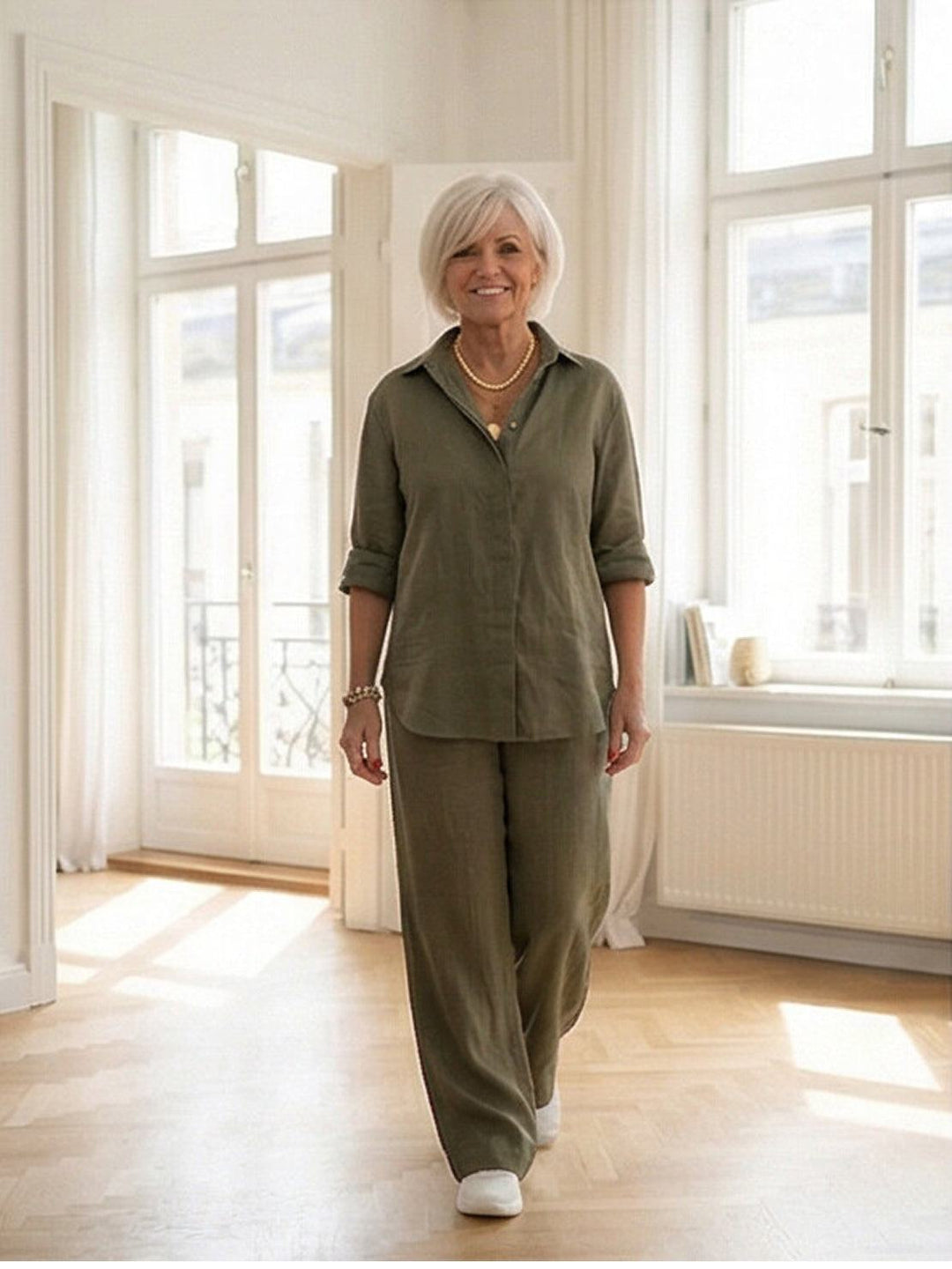 Conjunto de camisa abotonada y pantalones de pierna ancha