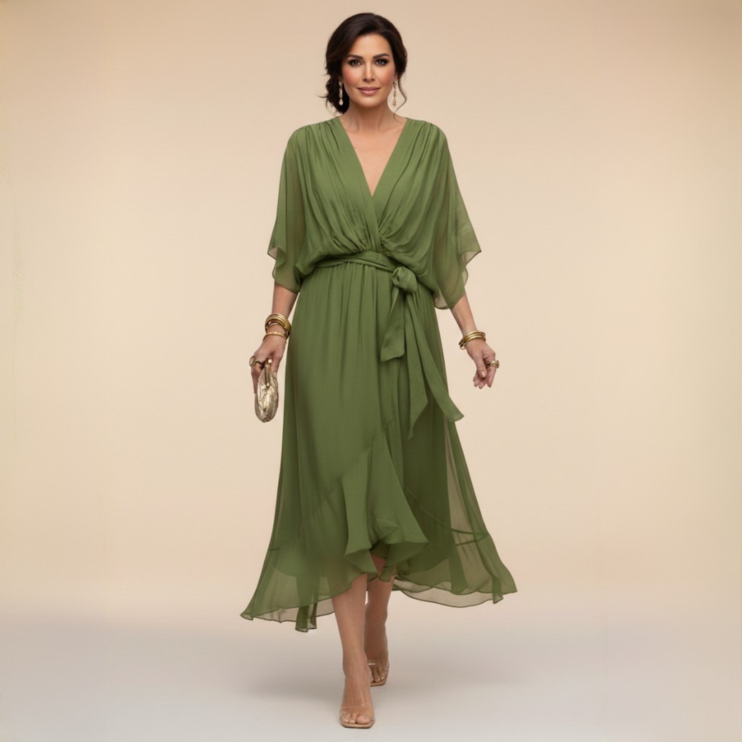 Vestido midi cruzado con escote en V