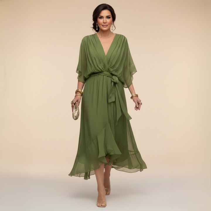 Vestido midi cruzado con escote en V