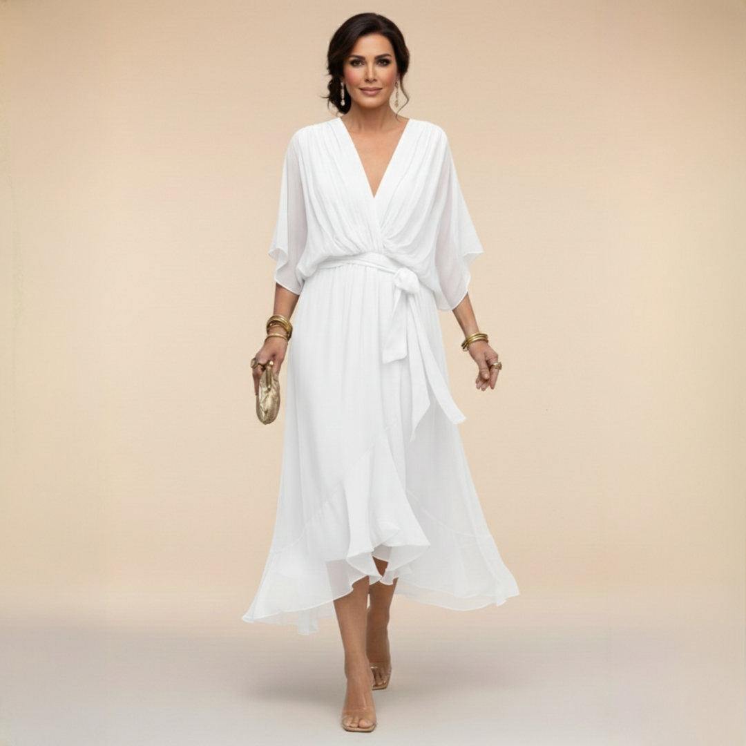 Vestido midi cruzado con escote en V