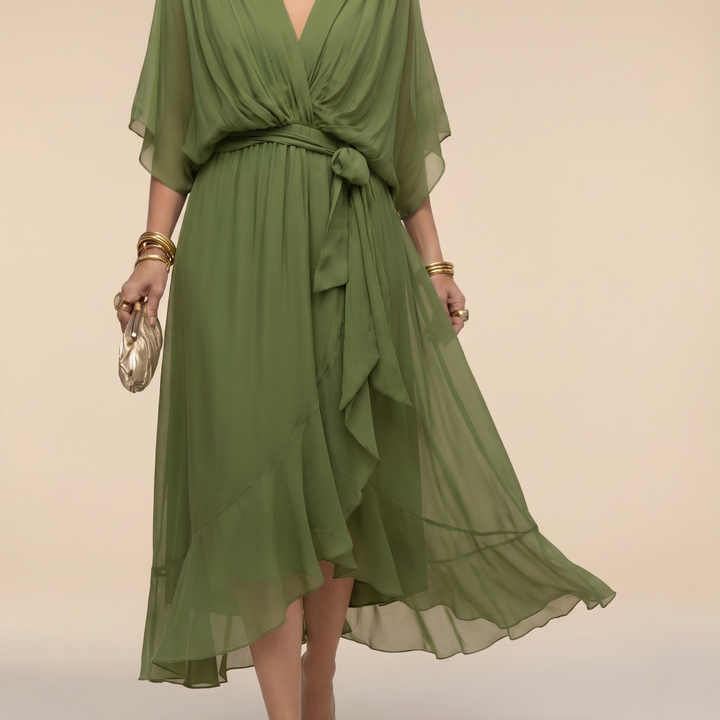 Vestido midi cruzado con escote en V