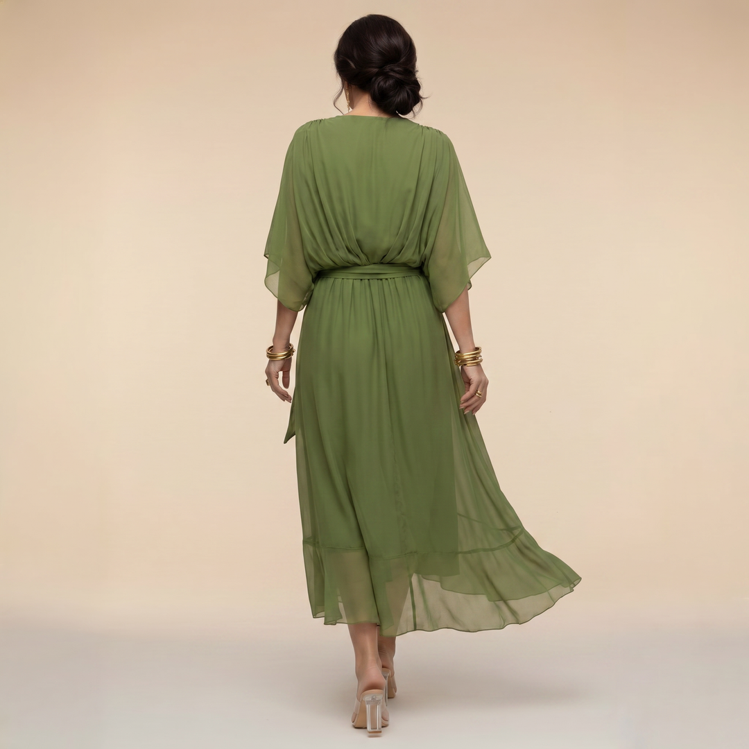Vestido midi cruzado con escote en V