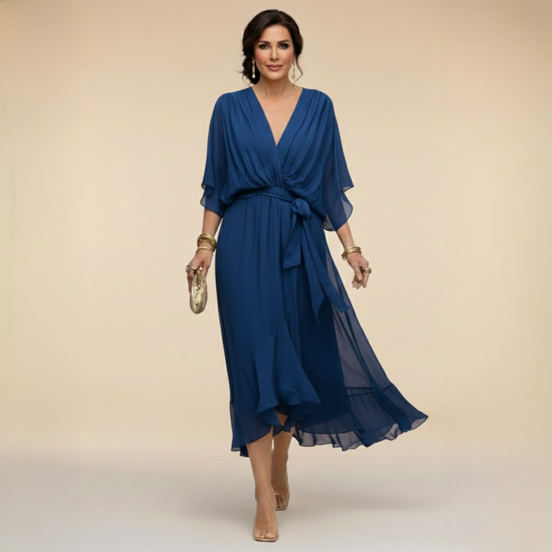 Vestido midi cruzado con escote en V