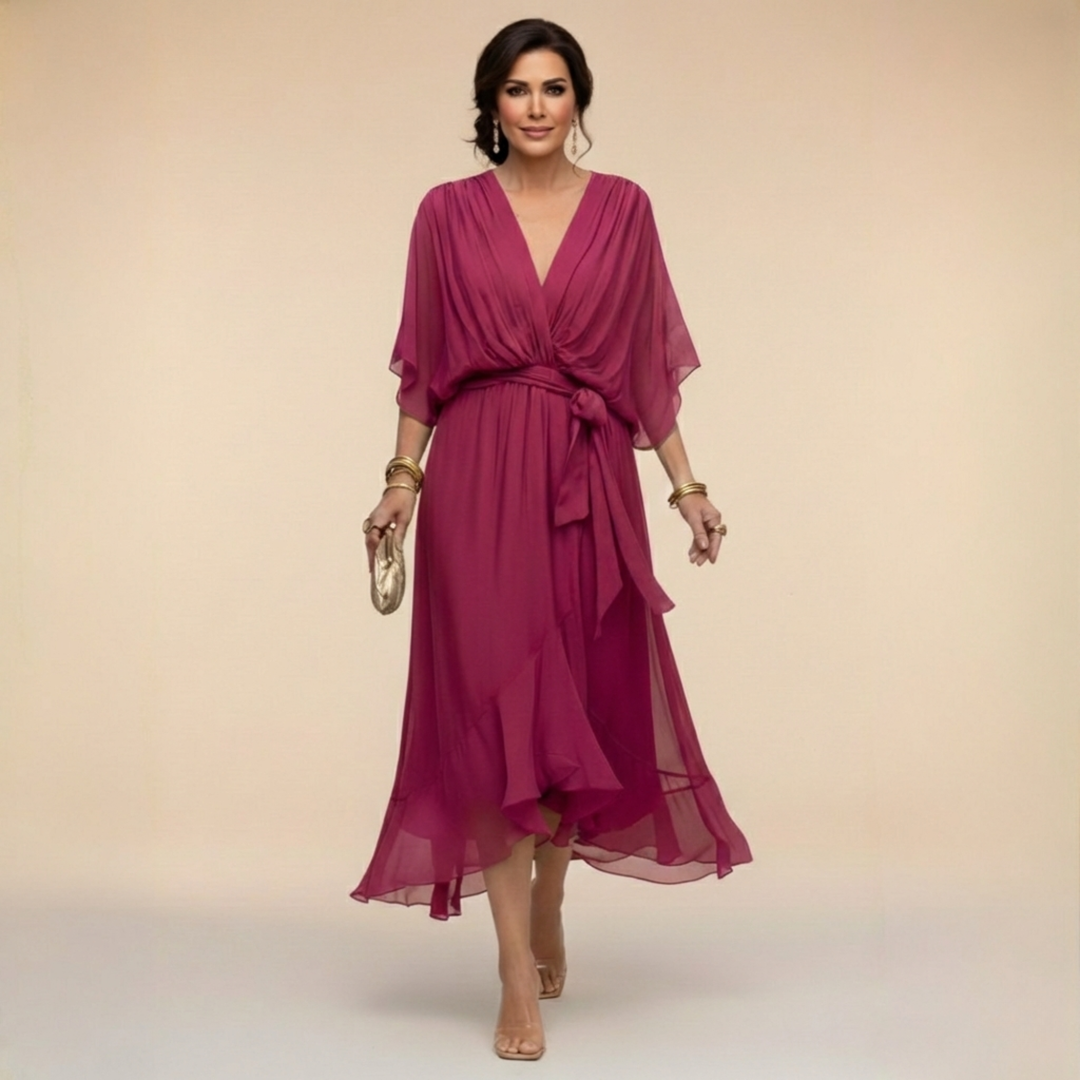 Vestido midi cruzado con escote en V