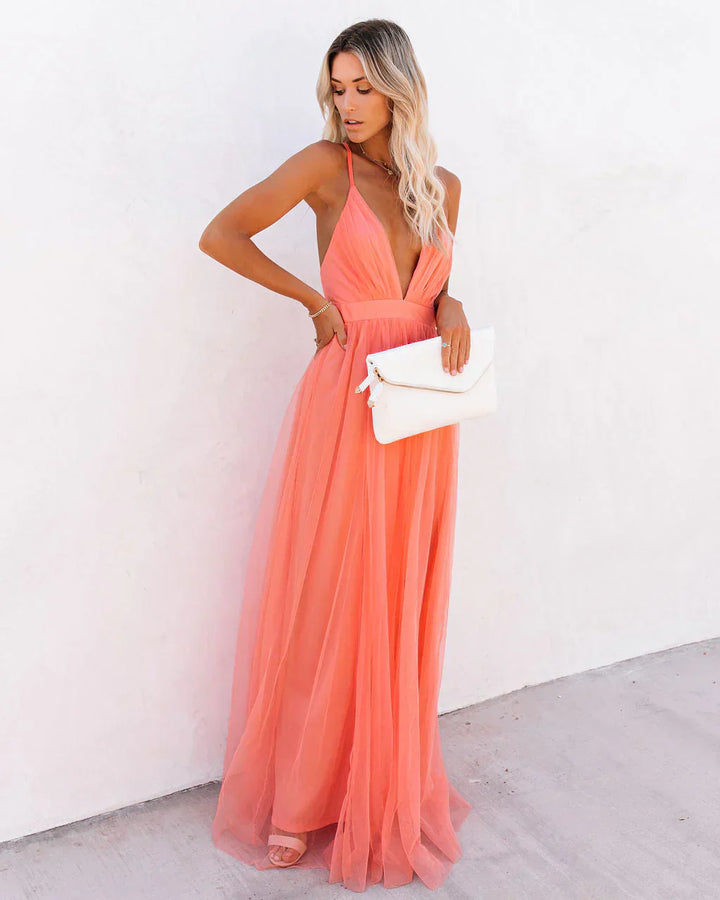 Vestido maxi naranja con tirantes ajustables