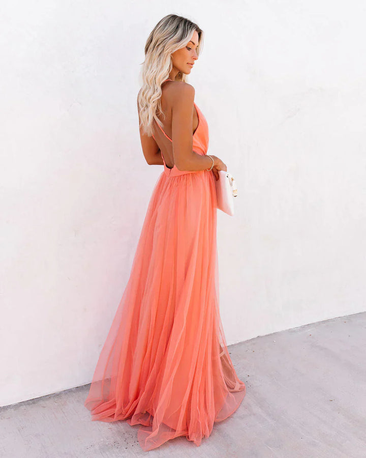 Vestido maxi naranja con tirantes ajustables