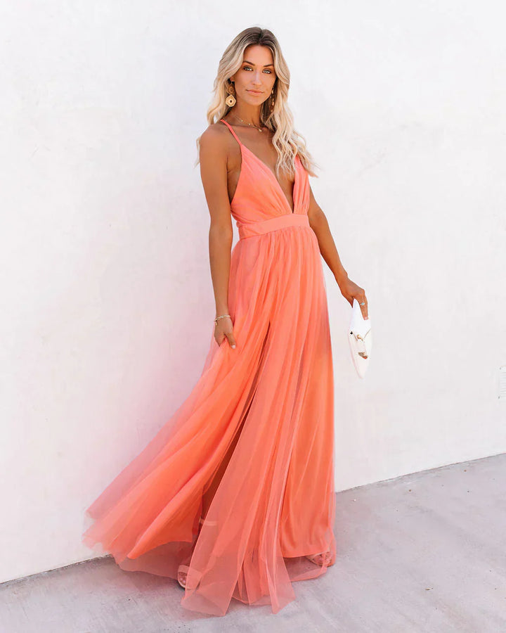 Vestido maxi naranja con tirantes ajustables