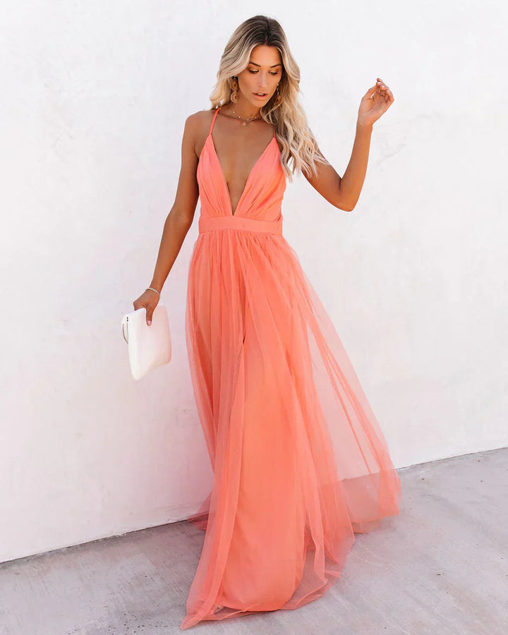 Vestido maxi naranja con tirantes ajustables