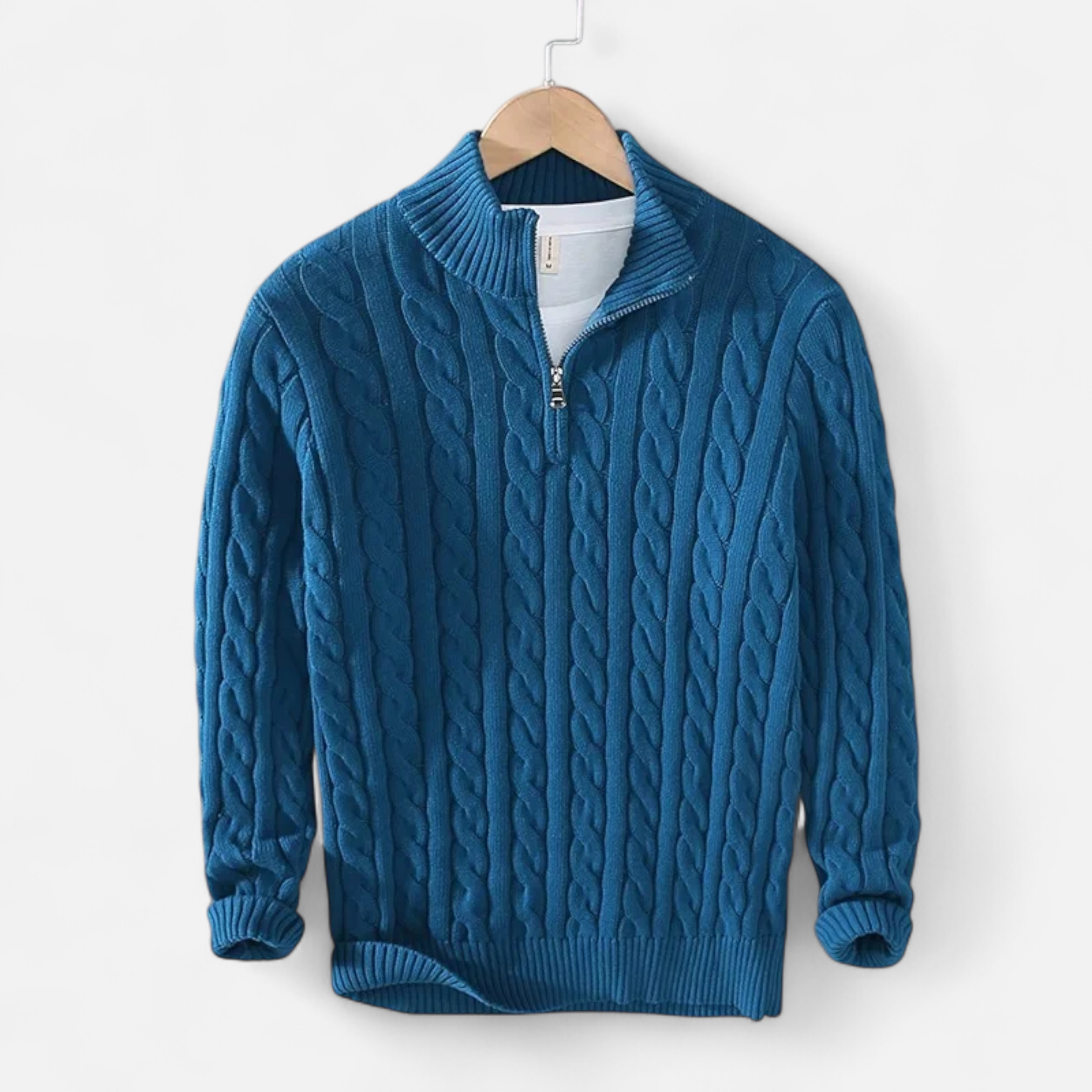 Men's Thick Knit Turtleneck Zip Sweater