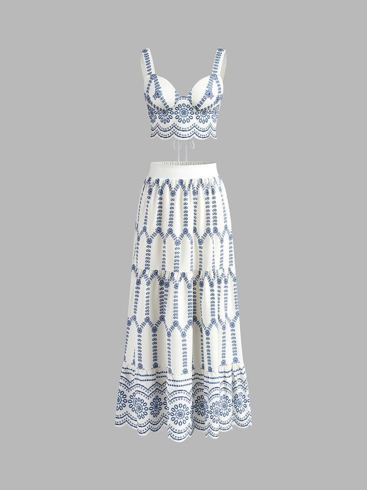 Embroidered Crop Top and Maxi Skirt Set
