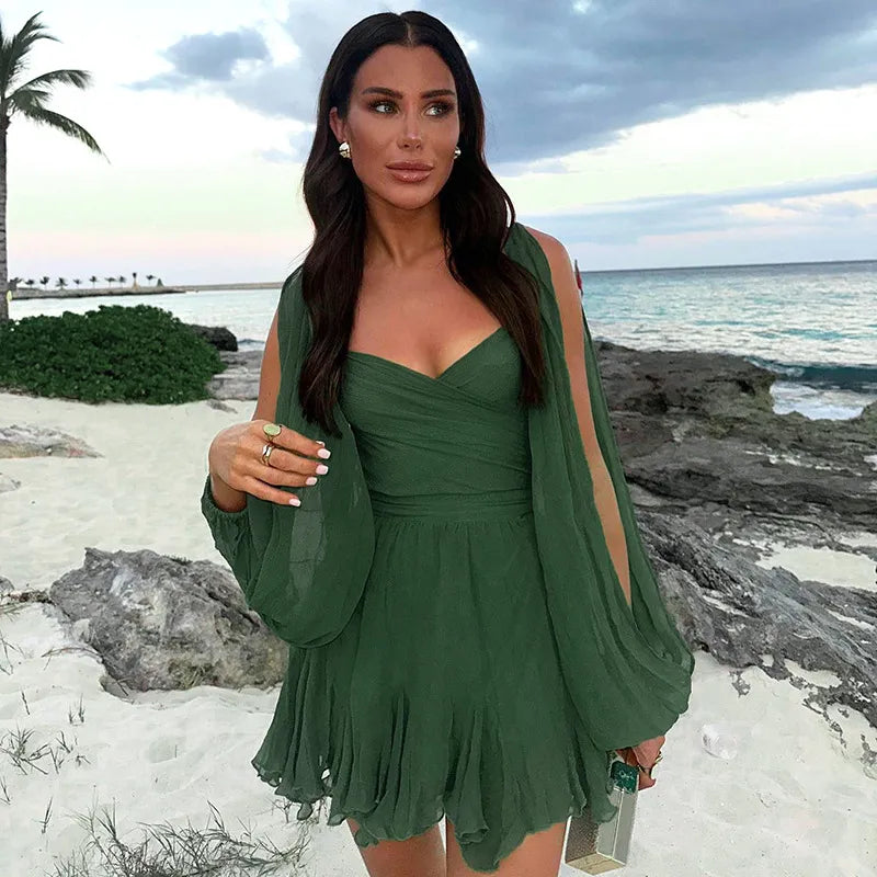 Vestido corto festivo de manga larga para verano para mujer