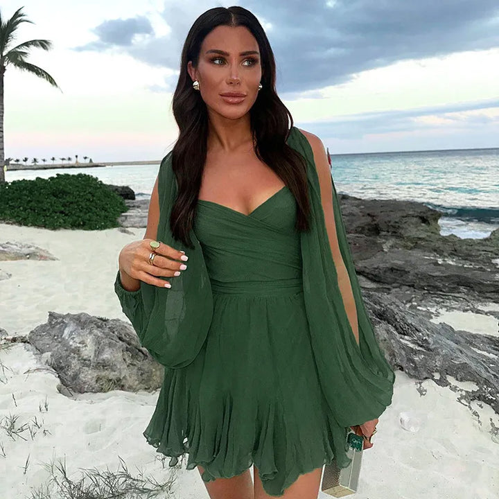 Vestido corto festivo de manga larga para verano para mujer