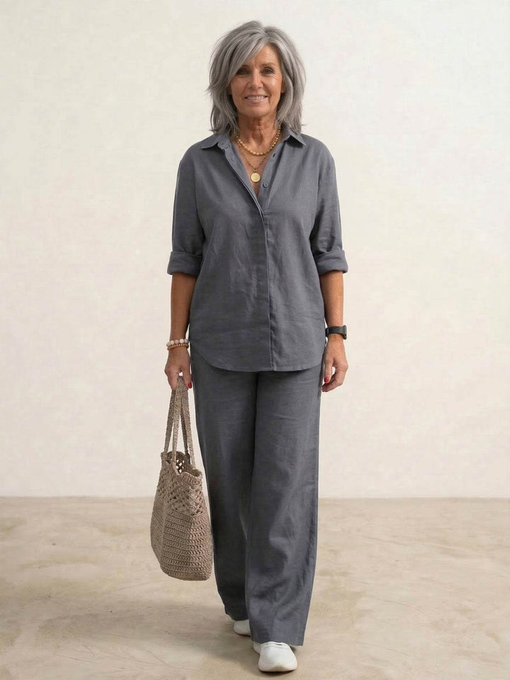Conjunto de camisa abotonada y pantalones de pierna ancha