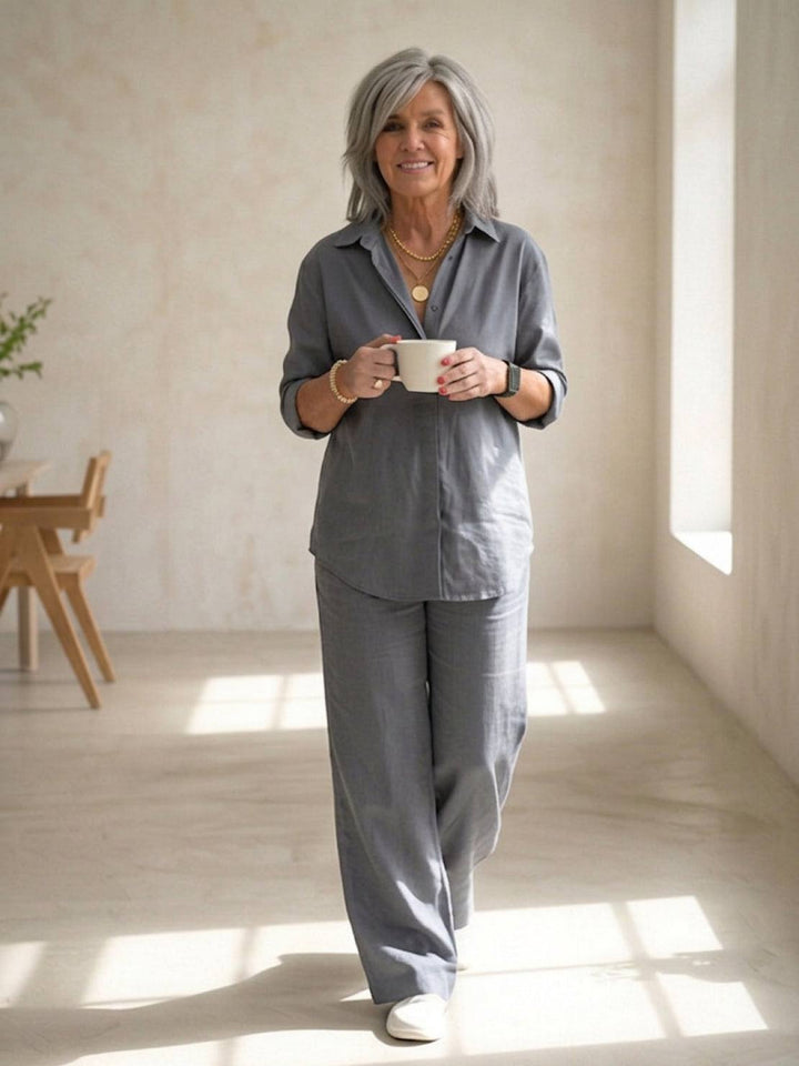 Conjunto de camisa abotonada y pantalones de pierna ancha