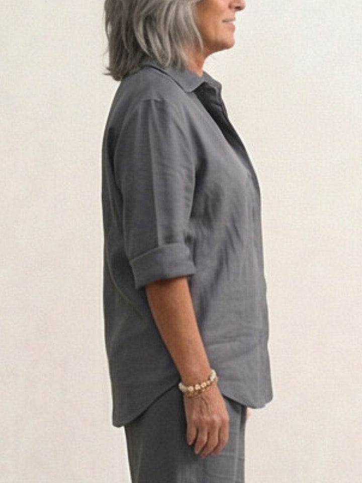 Conjunto de camisa abotonada y pantalones de pierna ancha