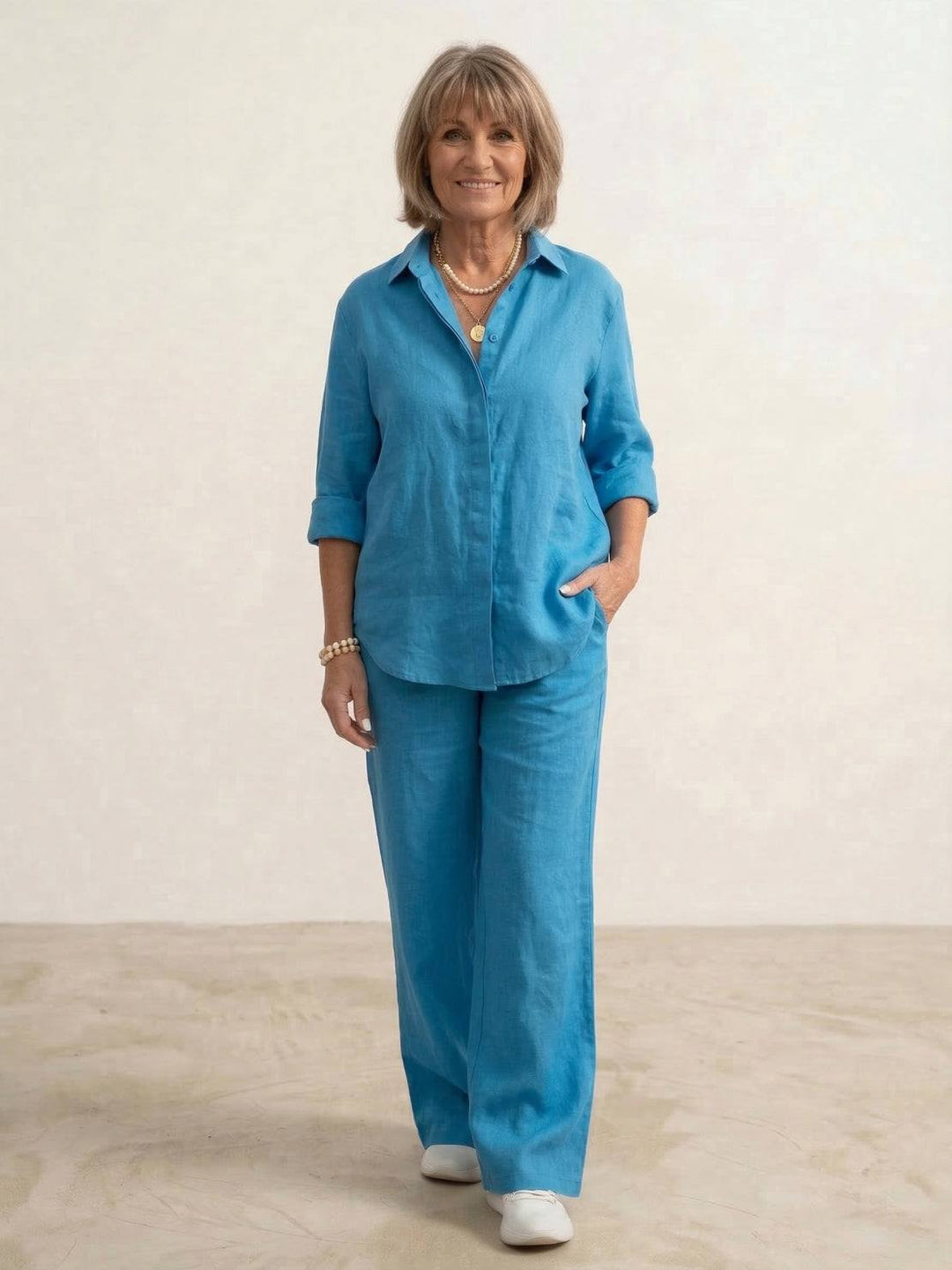Conjunto de camisa abotonada y pantalones de pierna ancha