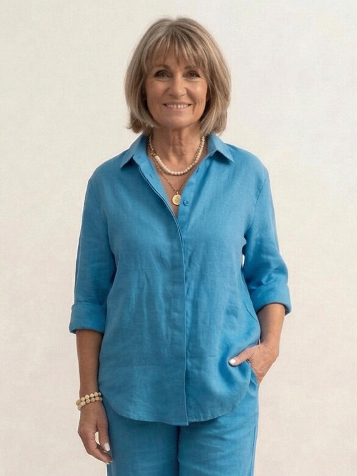 Conjunto de camisa abotonada y pantalones de pierna ancha