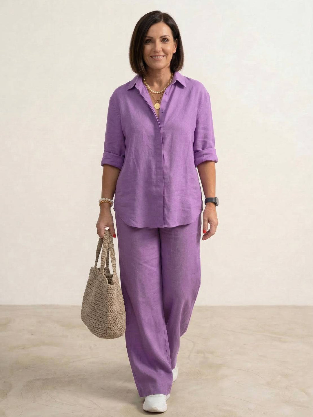 Conjunto de camisa abotonada y pantalones de pierna ancha