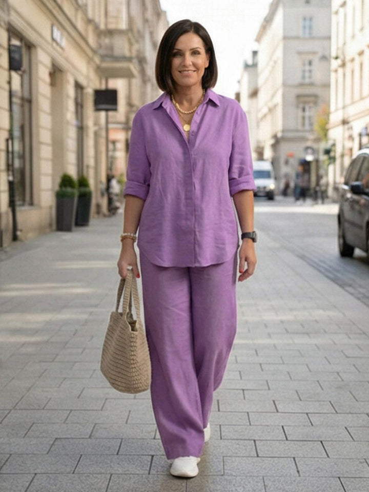 Conjunto de camisa abotonada y pantalones de pierna ancha