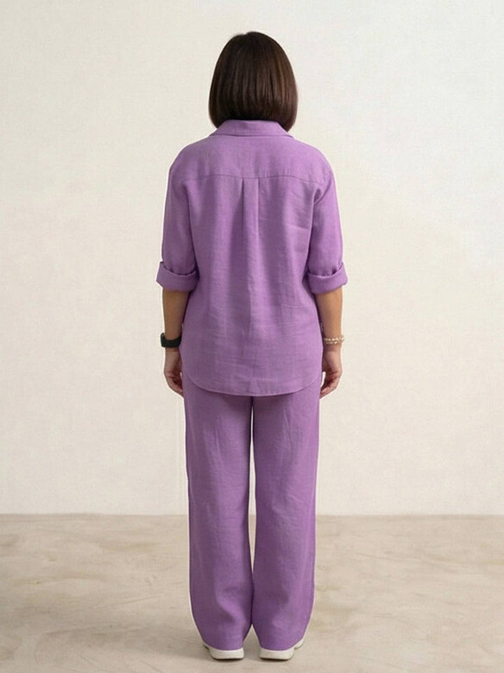 Conjunto de camisa abotonada y pantalones de pierna ancha