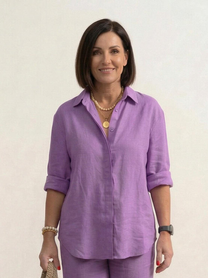 Conjunto de camisa abotonada y pantalones de pierna ancha