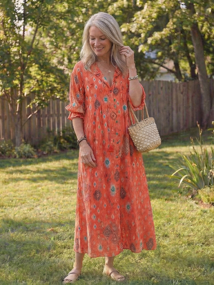 Vestido largo con botones y estampado floral