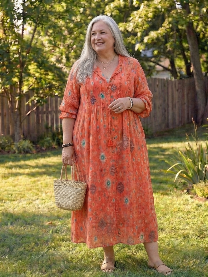 Vestido largo con botones y estampado floral