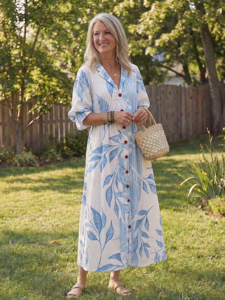 Vestido largo con botones y estampado floral