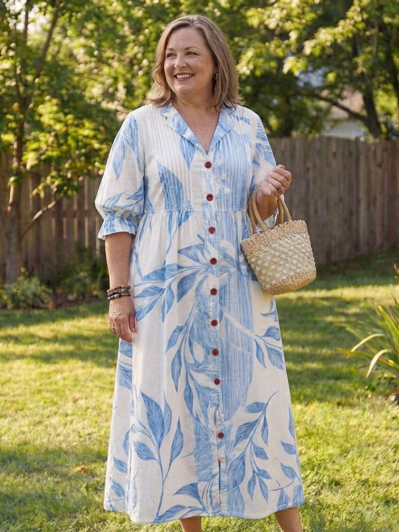 Vestido largo con botones y estampado floral