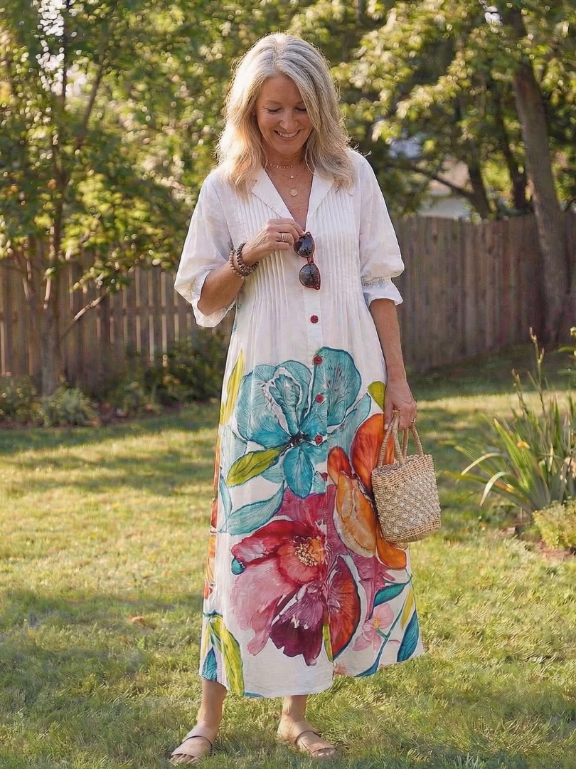 Vestido largo con botones y estampado floral