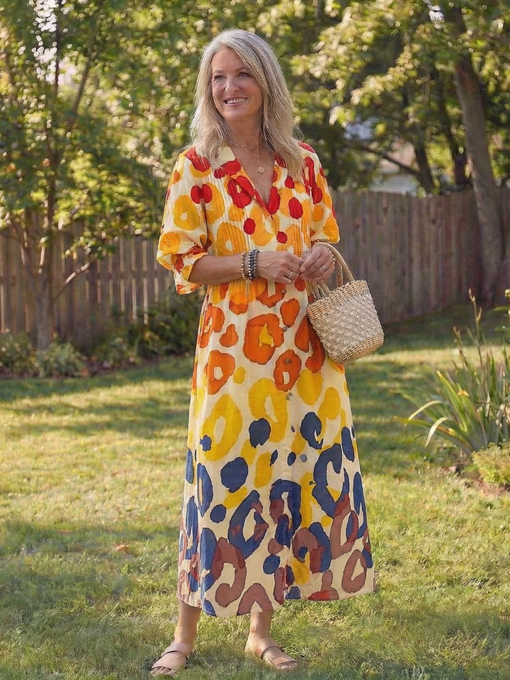 Vestido largo con botones y estampado floral