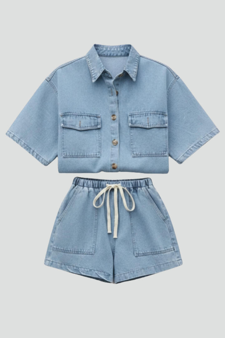 Short Sleeve Collared Lounge Set