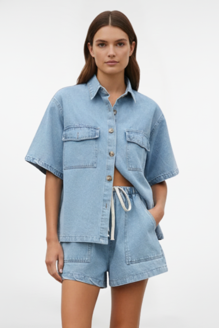 Short Sleeve Collared Lounge Set