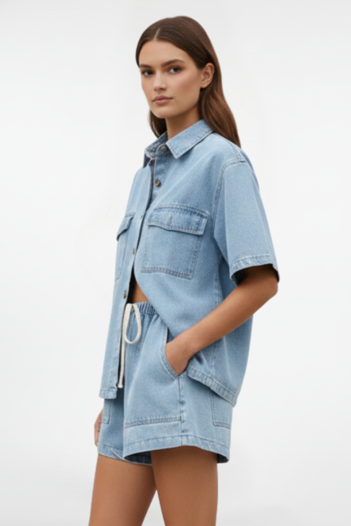 Short Sleeve Collared Lounge Set