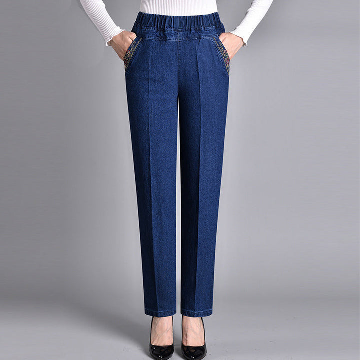 Jeans con cintura elástica y bolsillos
