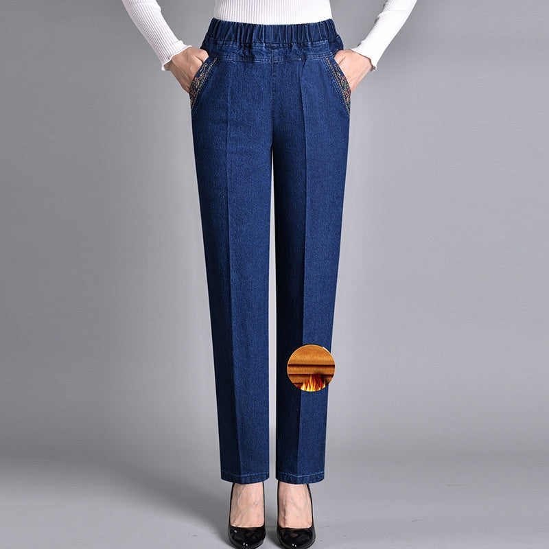 Jeans con cintura elástica y bolsillos