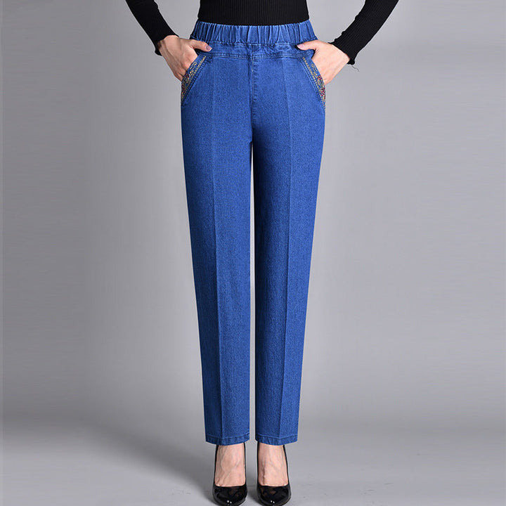 Jeans con cintura elástica y bolsillos