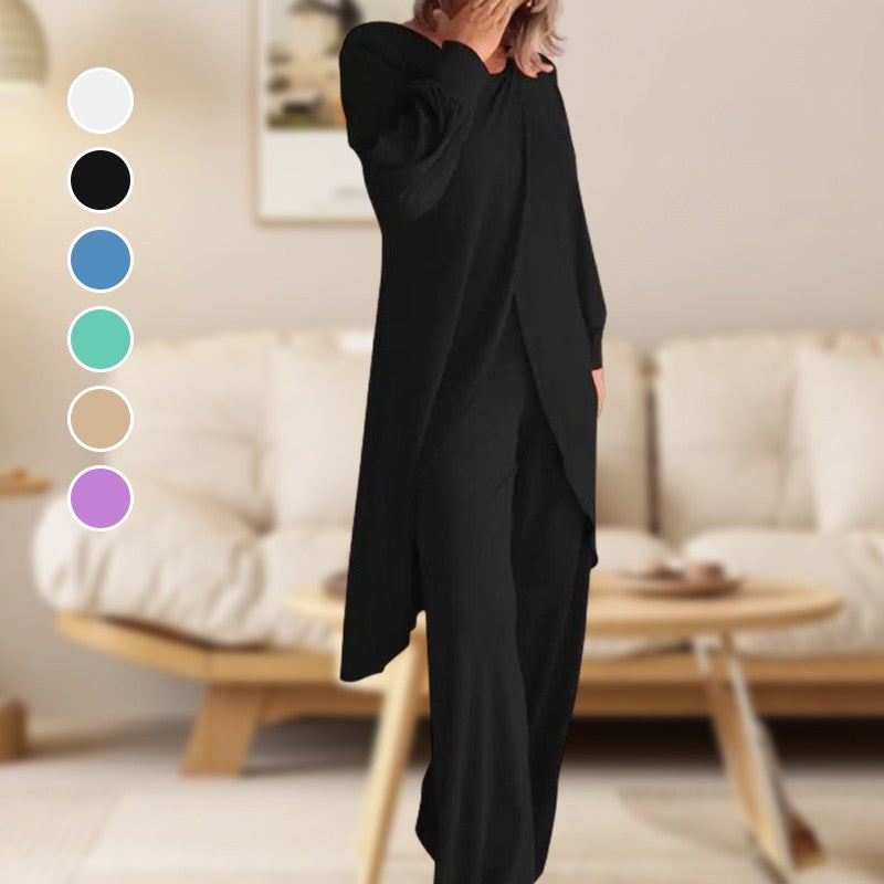 Long Sleeve Tunic and Wide-Leg Pants Set