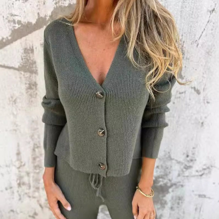 Conjunto de Cardigan de Punto para Estar en Casa