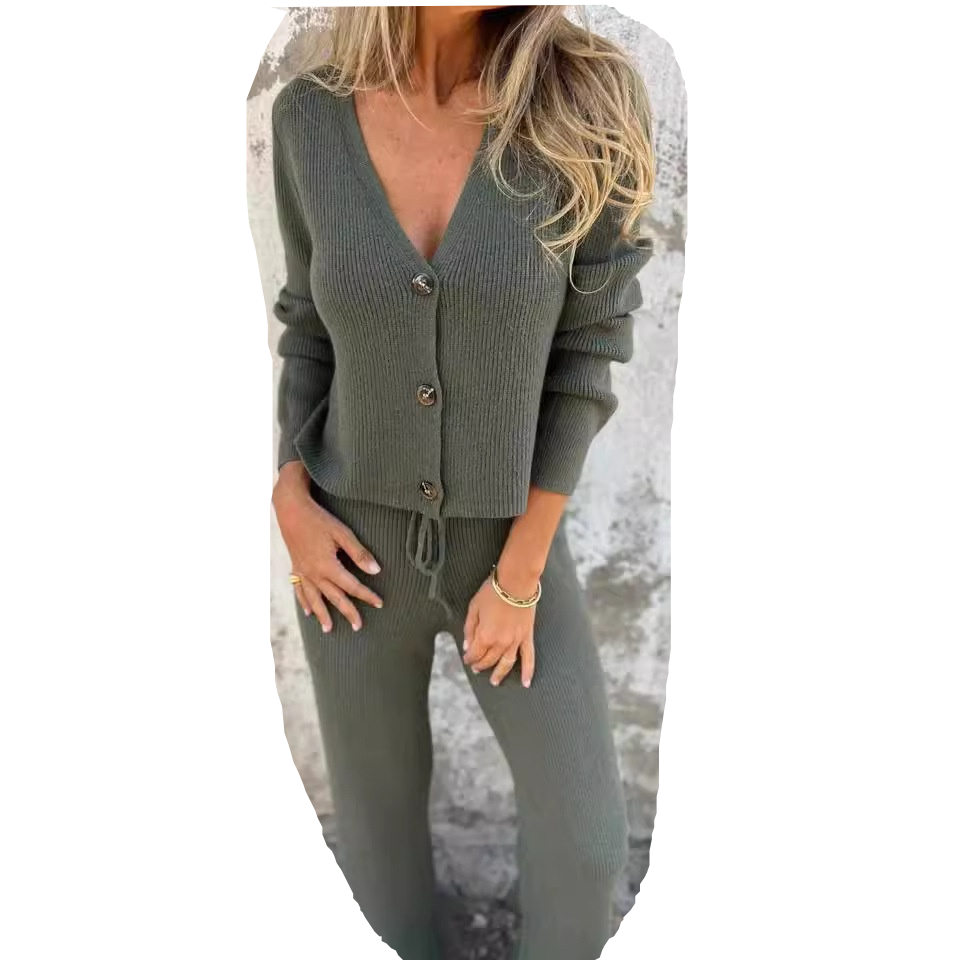 Conjunto de Cardigan de Punto para Estar en Casa