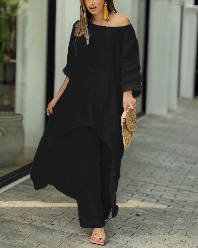 Longline Tunic and Wide-Leg Pants Set