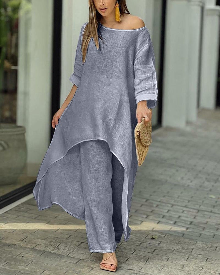 Longline Tunic and Wide-Leg Pants Set