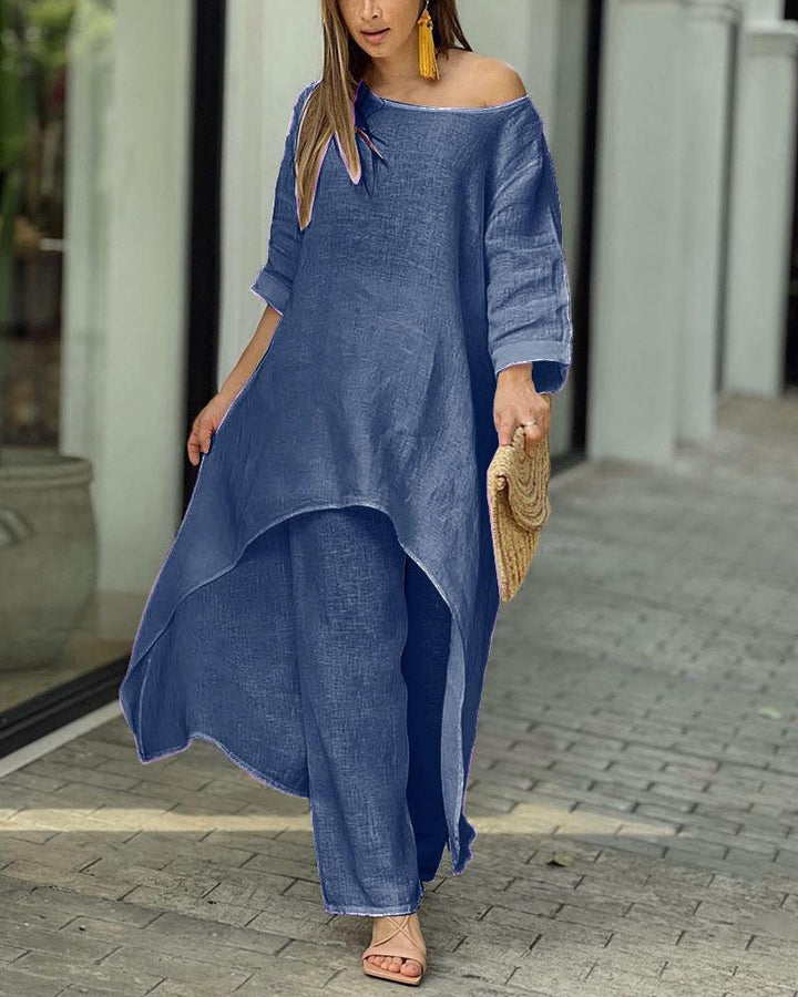 Longline Tunic and Wide-Leg Pants Set