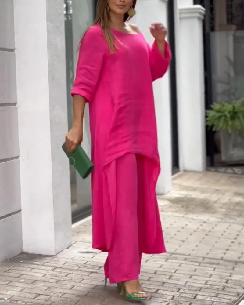 Longline Tunic and Wide-Leg Pants Set