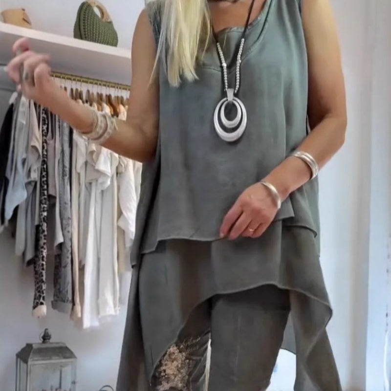 Conjunto de pantalones asimétricos sin mangas con estampado floral