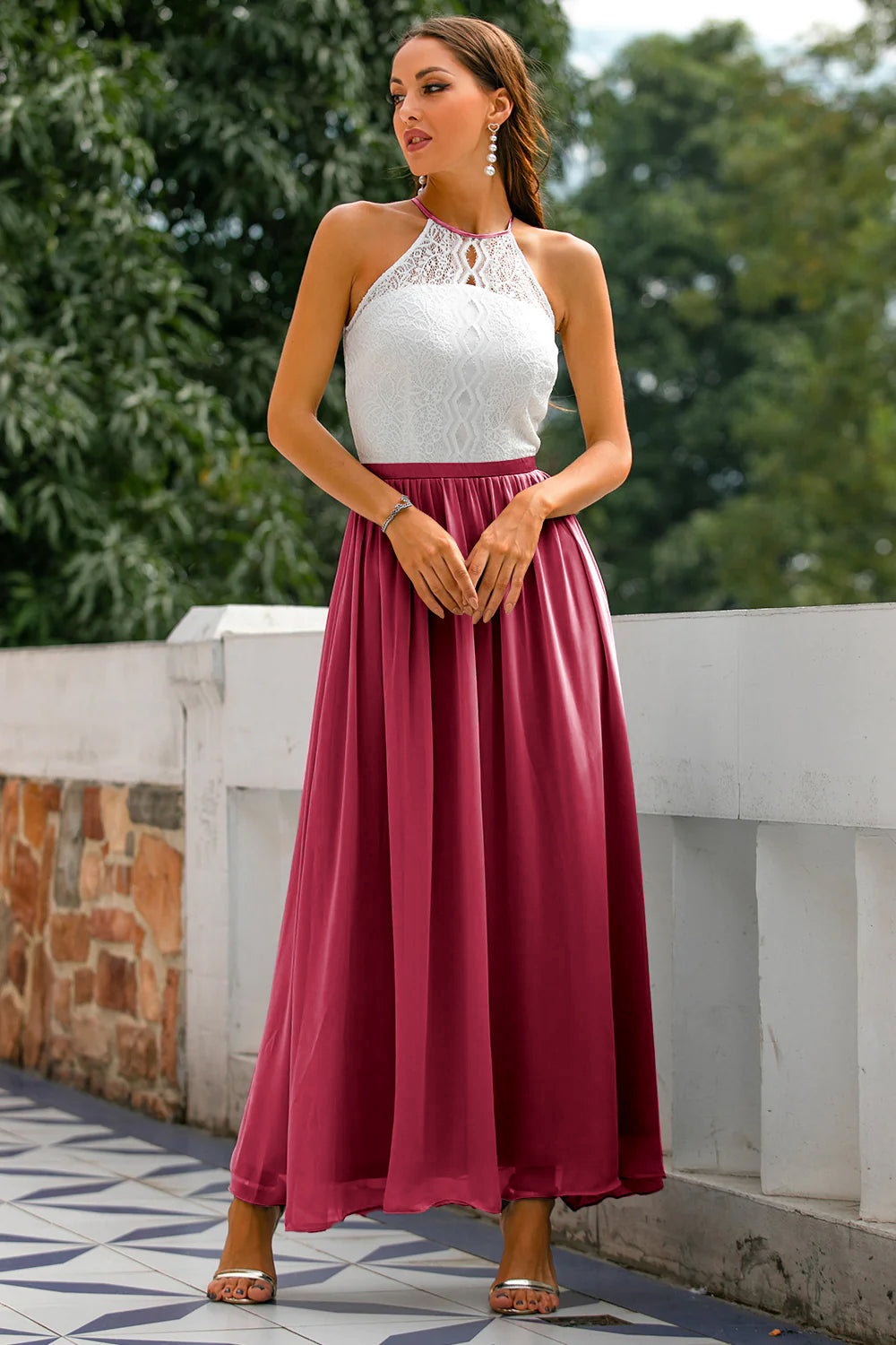 Women's Modern Halter Maxi Wedding Guest Dress for Special Events