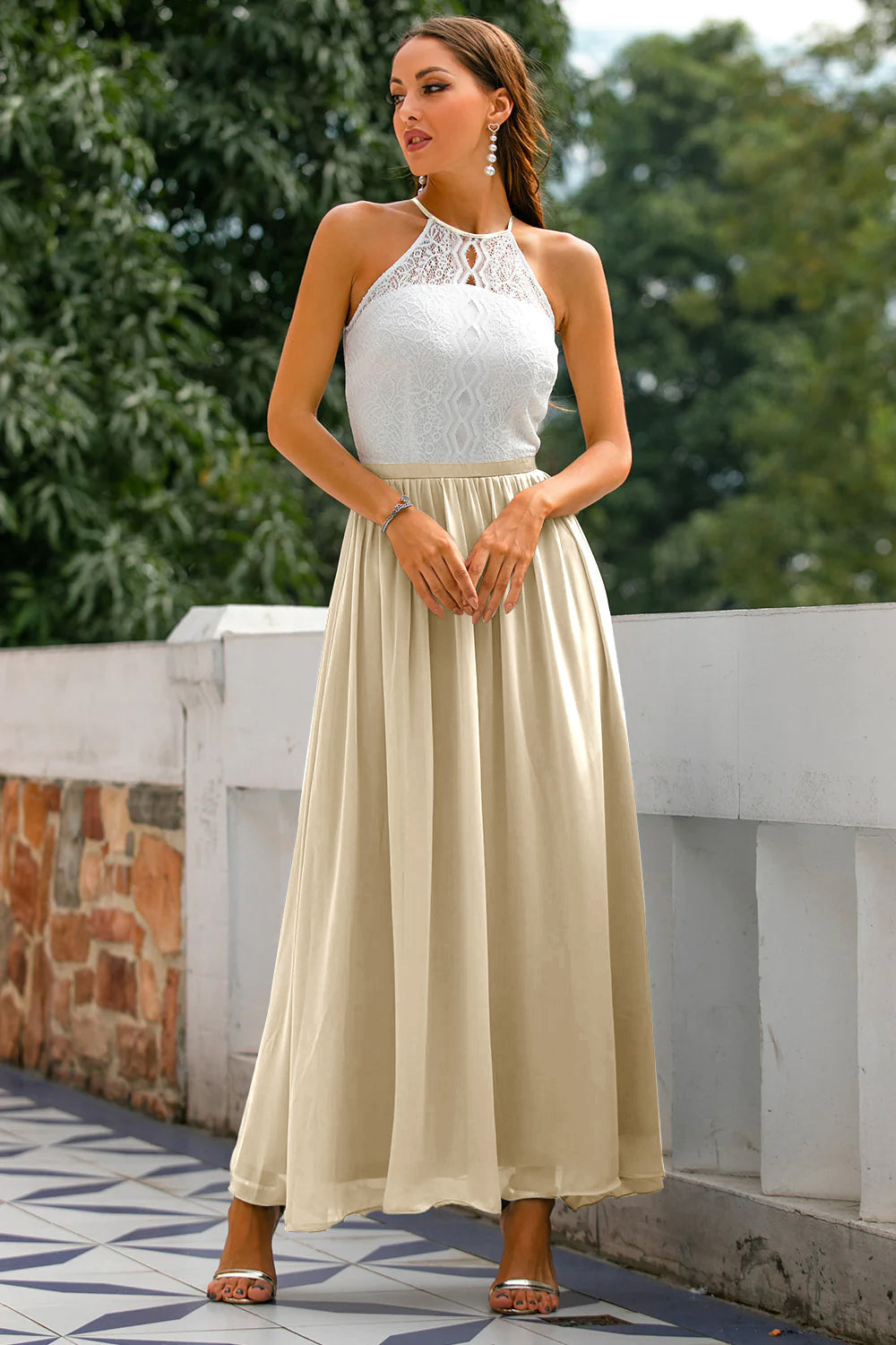 Women's Modern Halter Maxi Wedding Guest Dress for Special Events