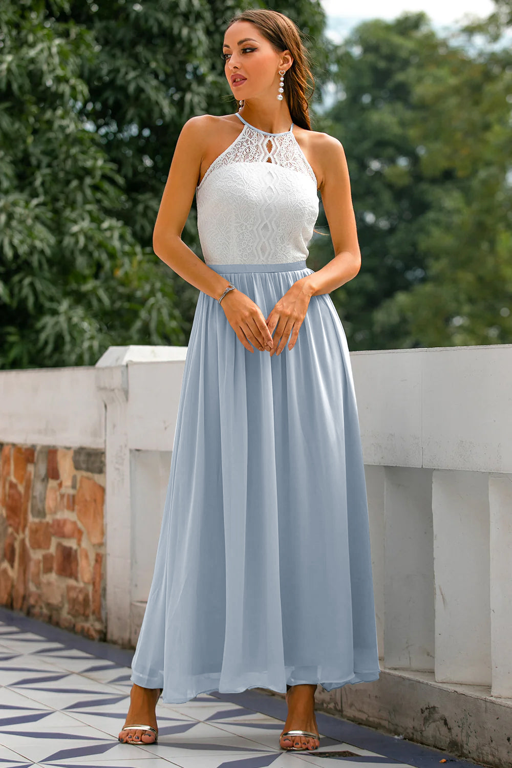 Women's Modern Halter Maxi Wedding Guest Dress for Special Events