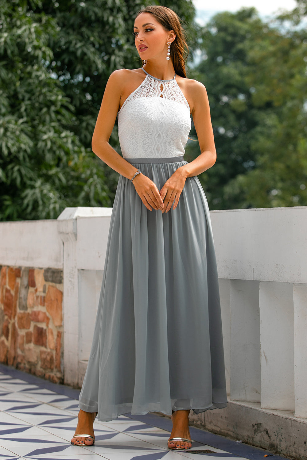 Women's Modern Halter Maxi Wedding Guest Dress for Special Events